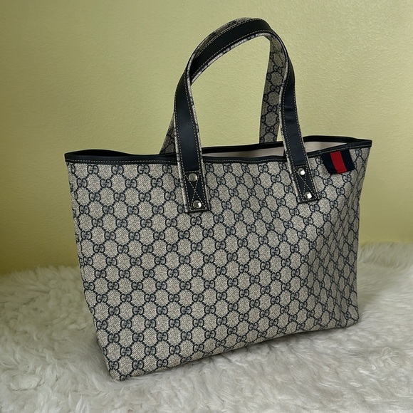 💯Authentic GUCCI GG Plus Monogram Medium Signature Web Loop Tote Navy🍀 - Picture 3 of 15